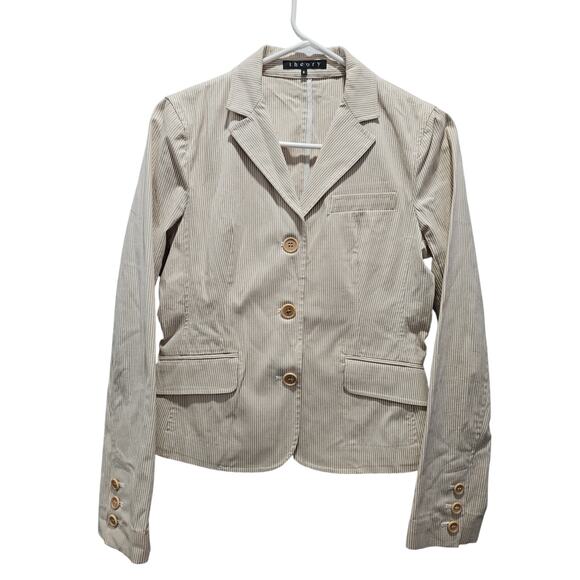 Theory Jackets & Blazers - Vintage Theory White Beige Pinstripe Cotton Women's Blazer Size 6 Neutral Jacket
